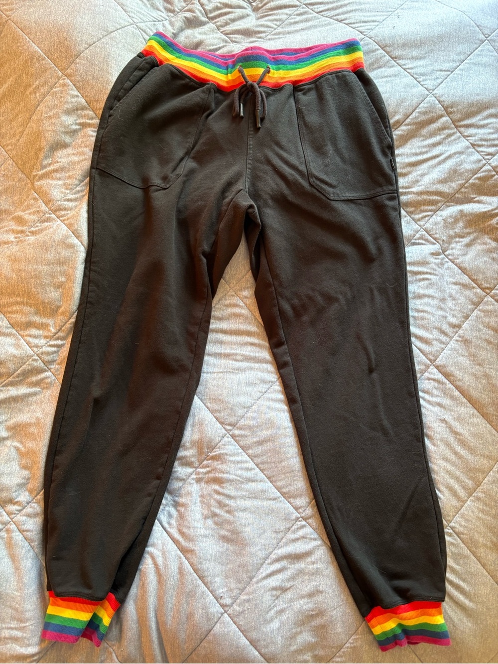 TomboyX Black Joggers with Rainbow Trim, Size Large